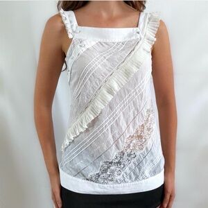 Vintage Y2K white ruffle blouse tank top BCBG runway cream lace medium